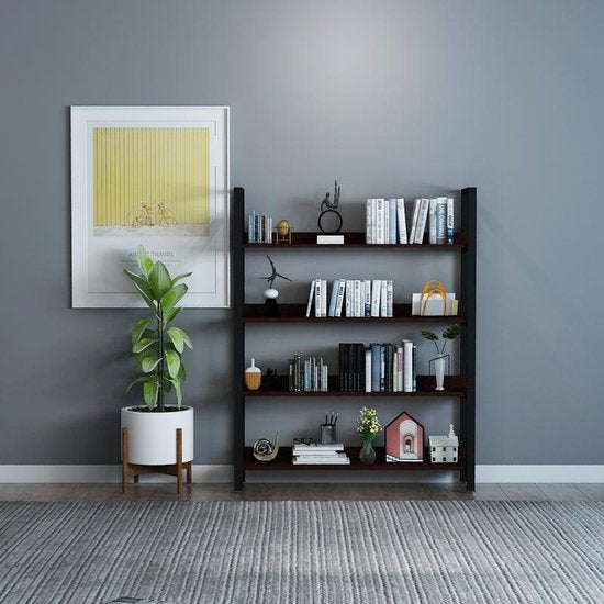4livingz Retro Boekenkast met 4 planken 30x80x144 cm - Zwart/Bruin