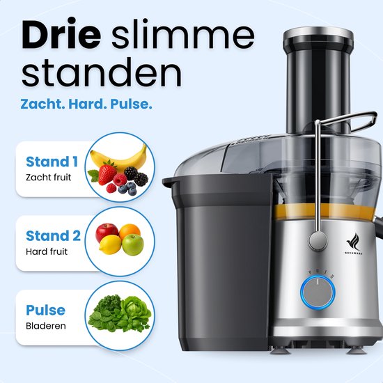 NovaWare Sapcentrifuge – Juicer voor Groenten en Fruit – Grote Vulopening & Pulpcontainer – 1200W – 1.25L - 3 Snelheden