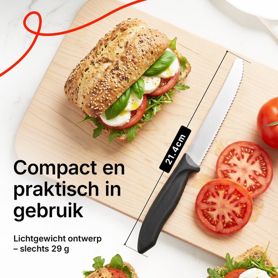 Chefino Tafelmessen Set 6 Stuks – Gekartelde Messen RVS – Steakmessen – Broodmesjes – Tomatenmessen – Vaatwasserbestendig – Zwart
