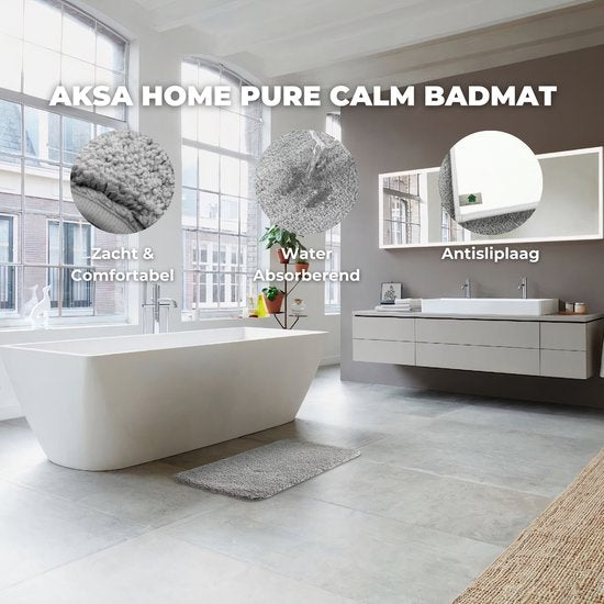 AKSA Home® Badmat 50x80 cm - Douchemat antislip - Badmat antislip - Badkamermat - Vloerkleed - Lichtgrijs