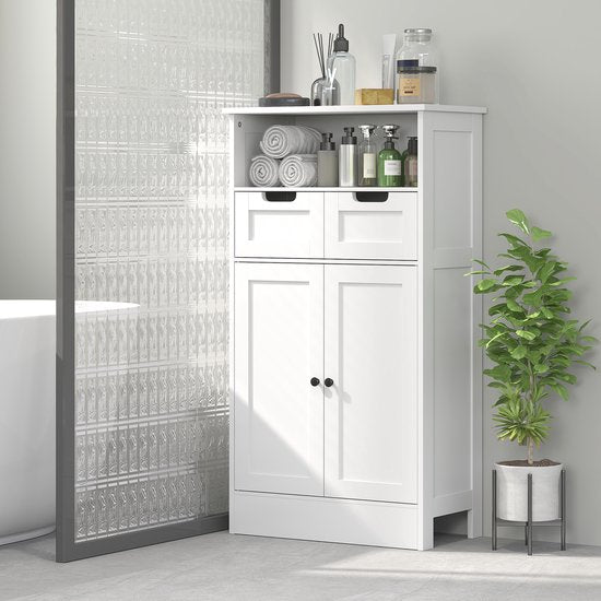 Badkamerkast met 2 Laden, 2 Deuren en open vak 30x60x109 cm - Wit