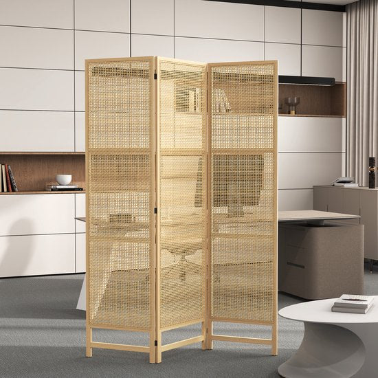 Driedelige, Opvouwbare Kamerscherm, 180 cm Vrijstaande Scheidingswand met Handgeweven Design voor Thuis, Natuur