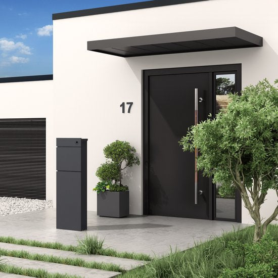 4gardenz® Vrijstaande Brievenbus - Gegalvaniseerd Staand met Slot - Antraciet