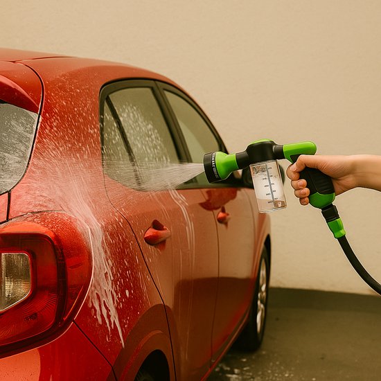 Autospuit met Zeepdispenser – Foam Gun voor Tuinslang – 8 Standen Spuitpistool – Autowas Spuit – Sproeikop met Zeepreservoir