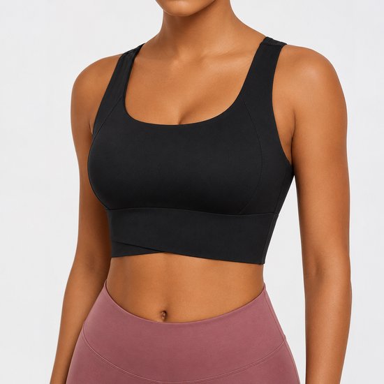 SparkNine Flexaura sport BH - stijlvolle sportbeha - ingebouwde pads - M - zwart - high support ondersteuning - cross design