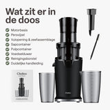 Chefino Slowjuicer – Koude Pers Sapcentrifuge – Extra Brede Vultrechter 9 cm – Stille High-Torque Motor – Dubbel Filtersysteem – Hoog Saprendement – Makkelijk te Reinigen