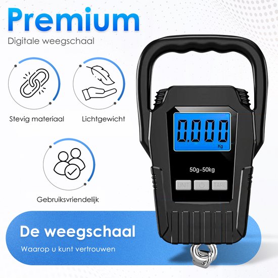 Kofferweegschaal Met Weeghaak - Tot 50 Kg - Incl. Batterij - Keukenweegschaal Digitaal - Weegschaal - Hangweegschaal
