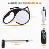 Hondenriem 5 meter met Lamp - Tot 50KG - Geschikt voor Grote & Kleine Honden - Rollijn hond - Automatische Rollijn