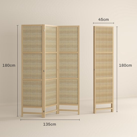 Driedelige, Opvouwbare Kamerscherm, 180 cm Vrijstaande Scheidingswand met Handgeweven Design voor Thuis, Natuur