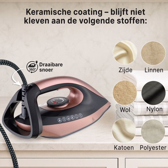 Carewat Stoomstrijkijzer met Stoomgenerator - Goud - 2200W - 1.5L Uitneembare Watertank - 100 g-min Stoomproductie - Keramische Zoolplaat - 3.0 Bar Stoomdruk - Anti-Oververhitting - Geschikt voor alle stoffen