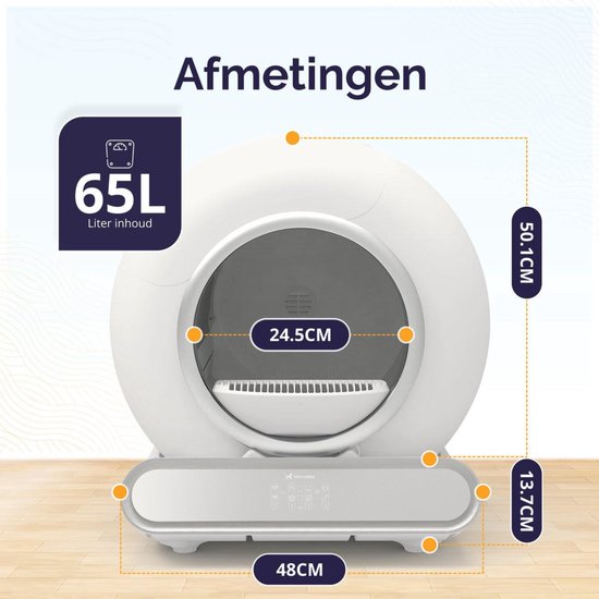 - Automatische Kattenbak - Bedienen via App - 65L - incl matje en 3 rollen opvangzakjes
