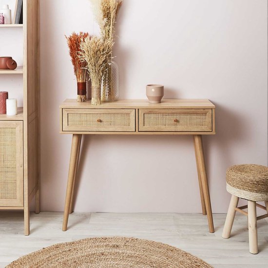 Side Table Bali met Rattan voorzijde 29x100x81 cm - Gangtafel - Bruin