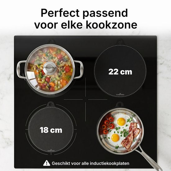 Chefino Inductieplaat Beschermers 4 Stuks – Inductiebeschermer Set 18 & 22 cm – Siliconen Kookplaatbeschermer – Krasbescherming – Hittebestendig tot 280°C – Antislip