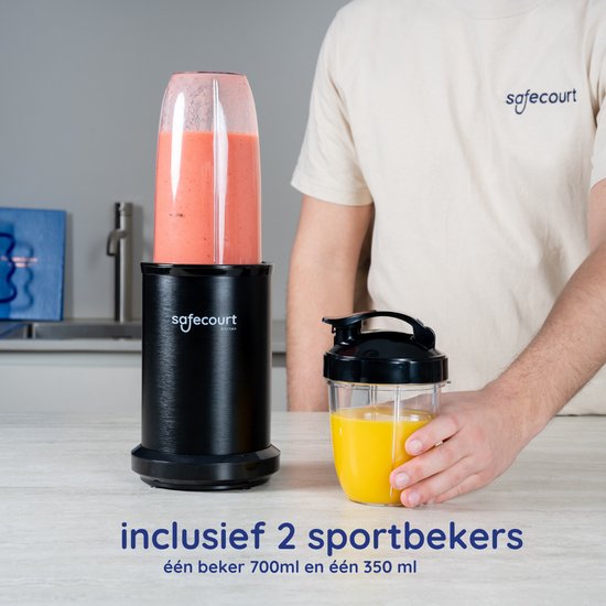 Safecourt kitchen - Smoothie Blender - Blender 1200W - Smoothie Maker - Inclusief to go bekers - Zwart