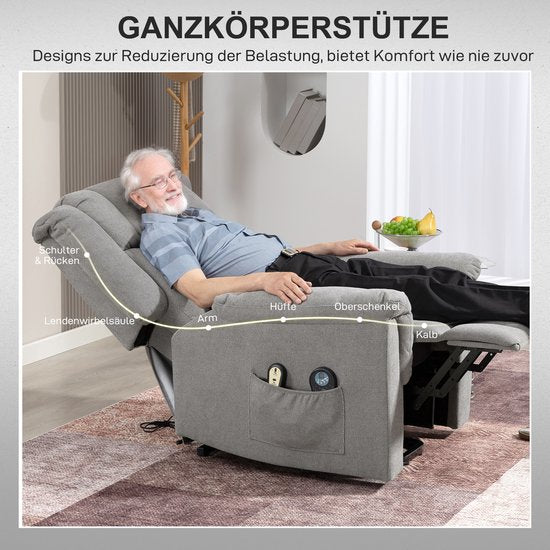 Massagestoel met Verwarmingsfunctie met Voetsteun - Zijvak - Stoffen bekleding - Grijs