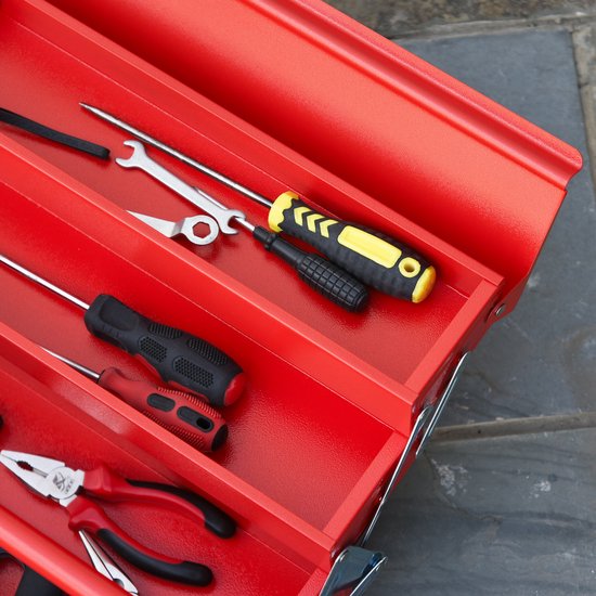 Gereedschapskist Metaal met 5 vakken - zonder gereedschap - Rood