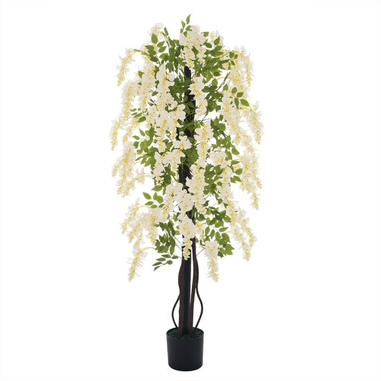 Kunstplant Blauwe Regen in witte uitvoering 165 cm in pot - Wit
