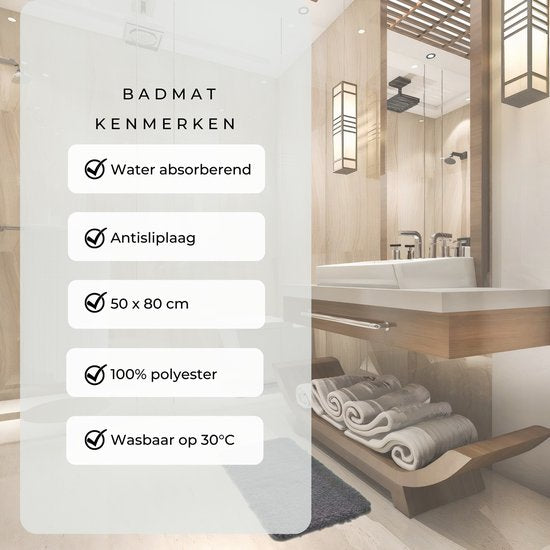 AKSA Home® Badmat 50x80 cm - Douchemat antislip - Badmat antislip - Badkamermat - Vloerkleed - Donkergrijs