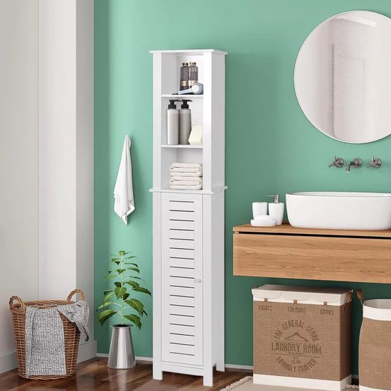 Badkamerkast Hoog Santorini met 1 deur en 6 planken - 173 cm - Wit