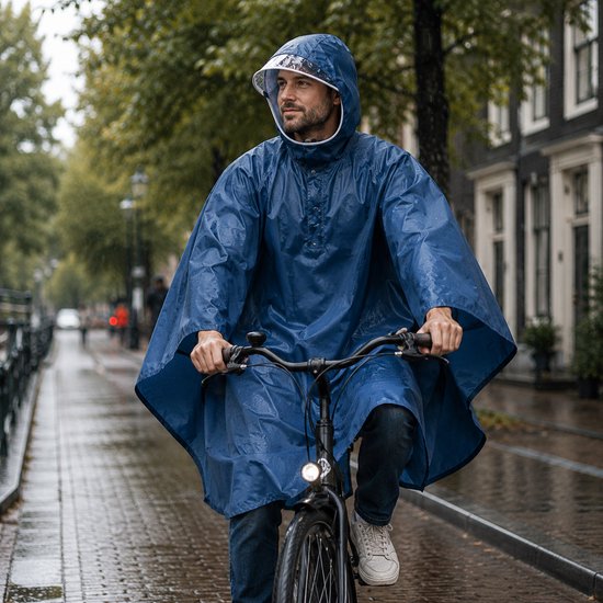 Regenponcho Volwassenen – Fietsponcho Waterdicht – Regenjas met Capuchon en Transparant Vizier – Herbruikbaar – Festival, Camping en Wandelen – Blauw
