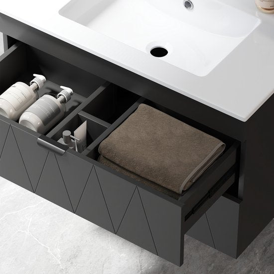 Hangende Wastafelonderkast met Wastafel Soft-Close - Zwart