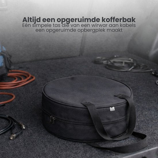 EV Kabel Tas – Opbergtas voor Laadkabel Auto – Waterdichte Kabel Organizer Auto Kofferbak – Geschikt voor EV, Startkabels & Verlengkabels tot 26 Meter – 40 cm Rond Formaat