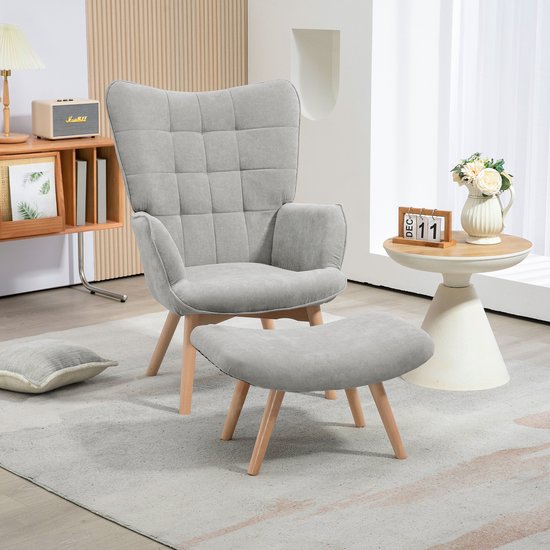 4goodz Oor-Fauteuil met Voetenbank Ribfluweel Optiek - Grijs