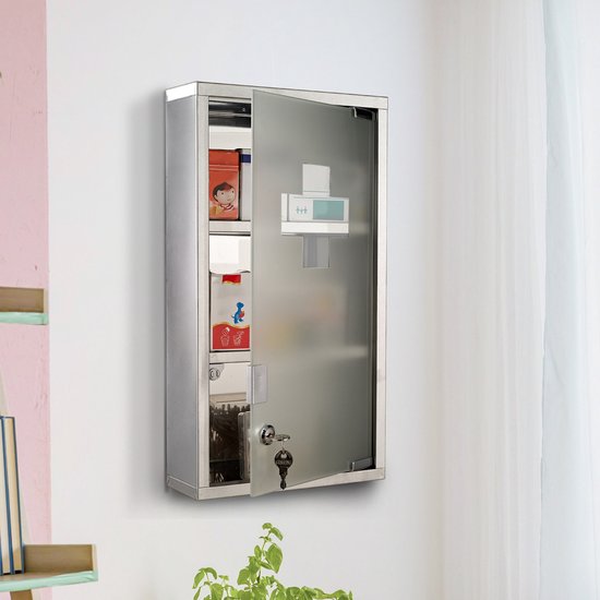 4goodz Medicijnkastje EHBO-kastje met slot RVS 12x25x48 cm