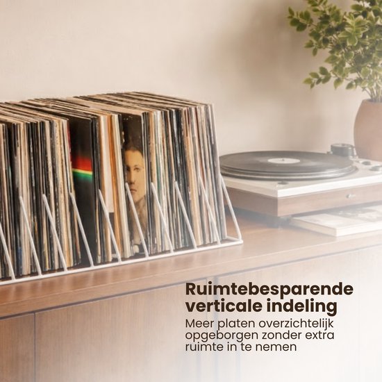 LP Opbergsysteem - Wit - Elpee Opbergrek - Platenrek van Metaal - Opbergrek LP - Vinyl OpbergSysteem - 50 tot 60 Platen - Bordenstandaard - Boekenstandaard