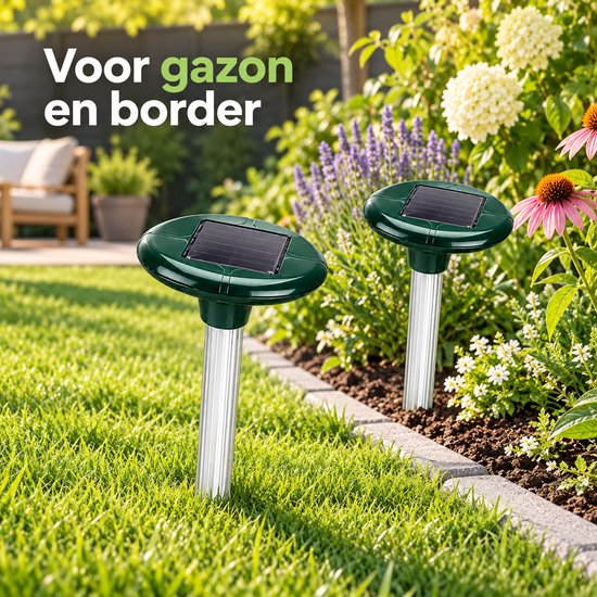 Mollenverjager op Zonne-energie – Solar Mollenverjager – Set van 2 – Voor Gazon, Tuin & Moestuin – Zonder Kabels – 35 cm