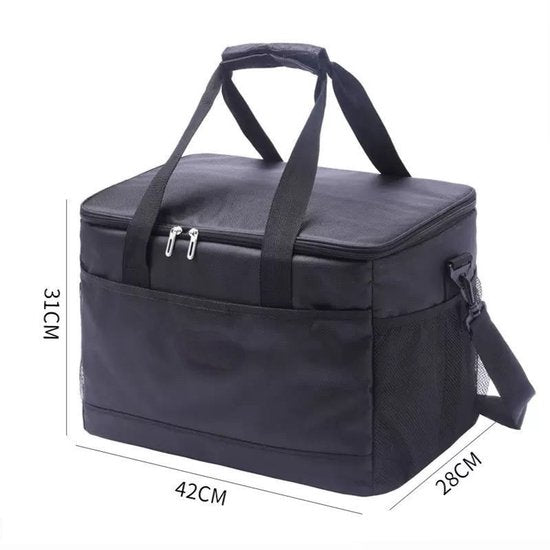 Koeltas Zwart XL – 42x28x31 cm – Grote Koelbox Tas met Schouderriem – Geïsoleerde Picknicktas – Waterdicht & Opvouwbaar – Ideaal voor Strand, Park & Auto