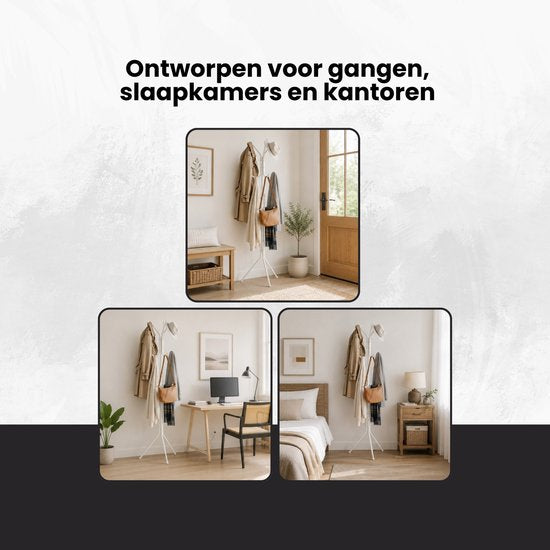 Kapstok Staand – Kledingrek met 9 Haken – Hoogte 165 cm – Staande Kapstok Metaal – Vrijstaande Kapstok – Wit – Voor Hal, Slaapkamer en Kantoor