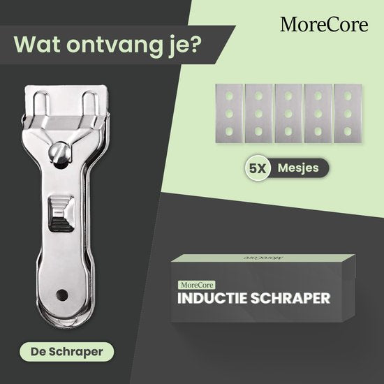 MoreCore Kookplaat Schraper - Glasschraper - Glaskrabber - Inclusief 5 mesjes