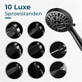 AKSA Home® Douchekop met Slang - Douchekop met Filter - 10 sproeistanden - Regendouche met Hoge Druk - Zwart