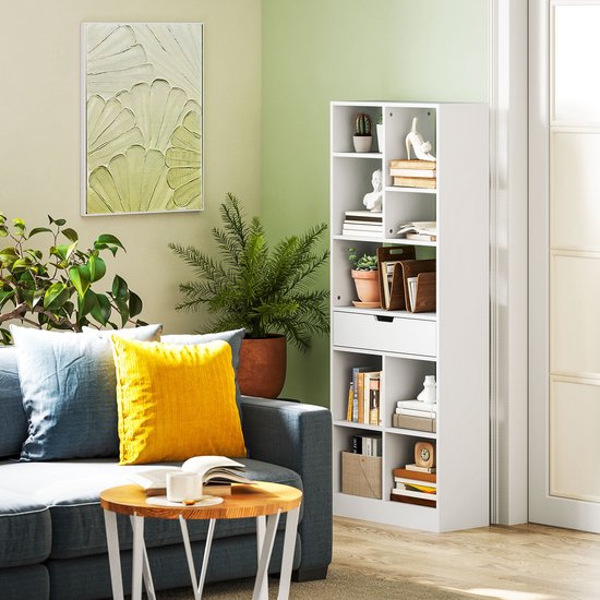 4goodz Boekenkast met 9 vakken en 1 lade - 24x60x158 cm - Wit