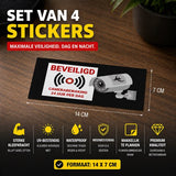 24ME® - 4x Camerabewaking Stickers – Videobewaking Waarschuwingsstickers – Alarm Stickers – Plakzijde Binnenzijde – Voor Winkel, Huis of Bedrijf