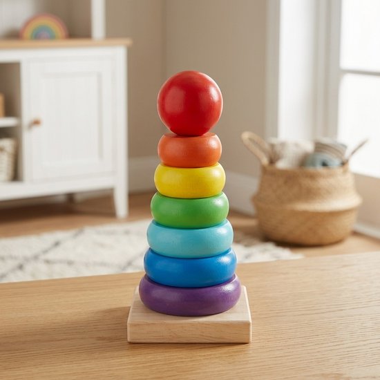 DMG Supply Houten Speelgoed Set - Montessori Speelgoed - Vormenstoof - Kralenspiraal - Regenboogstapelaar - Vanaf 3 Jaar