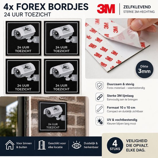 24ME® - 4 Stuks Camera bewaking bord - Zelfklevend - 10x10cm - Cameratoezicht - Camerabewaking