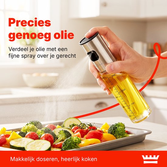 Oliespray Fles 90 ml – Olijfolie Spray met Fijne Nevel – Olieverstuiver met Maatverdeling – Inclusief Trechter, Reinigingsborstel & Siliconen Bakkwast – Voor Airfryer, BBQ en Salade