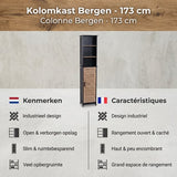 Badkamerkast Bergen – 173 cm Hoge Kolomkast MDF – open vak - Wit-Bruin