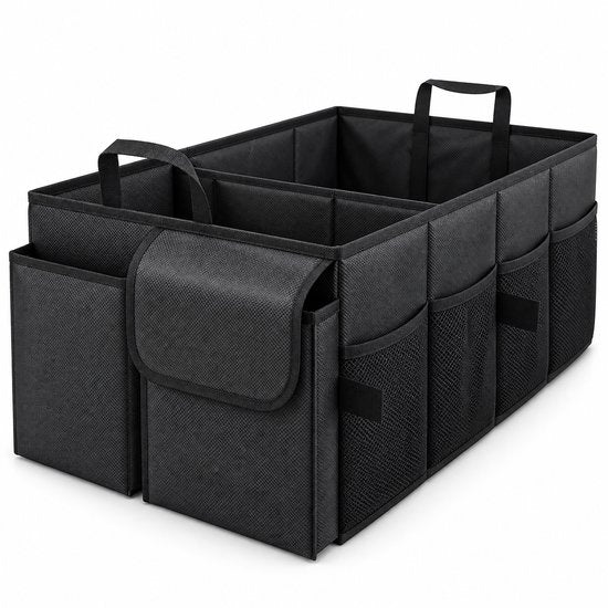 Kofferbak Organizer – Auto Organizer Opvouwbaar – 55 x 34 x 28 cm – Met Meerdere Vakken, Zijvakken & Handvatten – Boodschappenkrat voor Auto – Zwart
