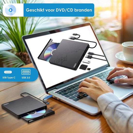Vesfy Externe DVD-CD Speler en Brander - Compatibel met Windows, Mac en Linux - USB 3.0 Hoge Snelheid