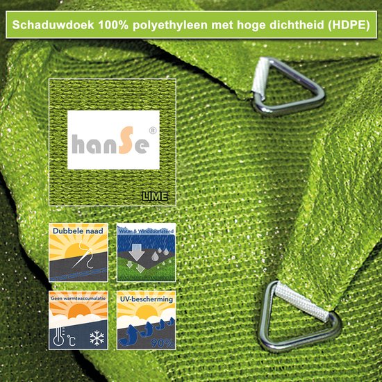 HanSe® Schaduwdoek Vierkant Waterdoorlatend 3,6x3,6 m
