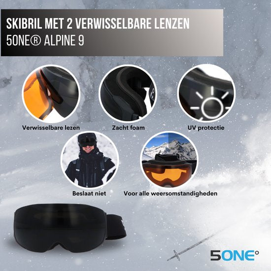 5one® Alpine 9 - Skibril met 2 Verwisselbare Lenzen - en Oranje