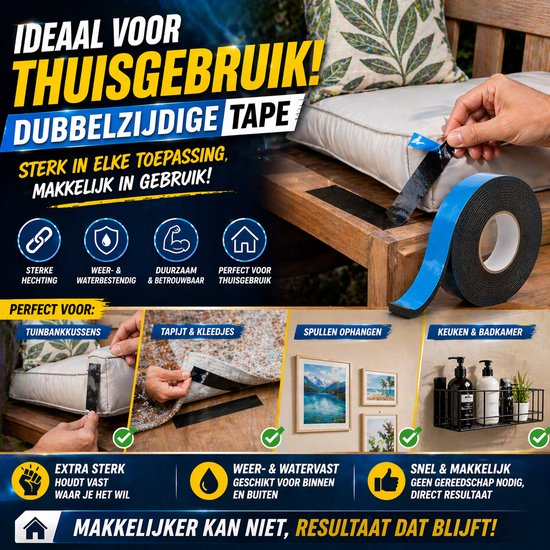 24ME® - Pakket van 5 Rollen - 25 Meter Foam Tape – 2 cm Breed – Dubbelzijdige Tape voor Montage, Klussen, Auto & Hobby