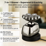 Carewat Glad Pro met extra scheerkop – 7-in-1 elektrisch scheerapparaat voor mannen – hoofd & baard scheren – nat & droog gebruik – waterdicht, draadloos en met LED display