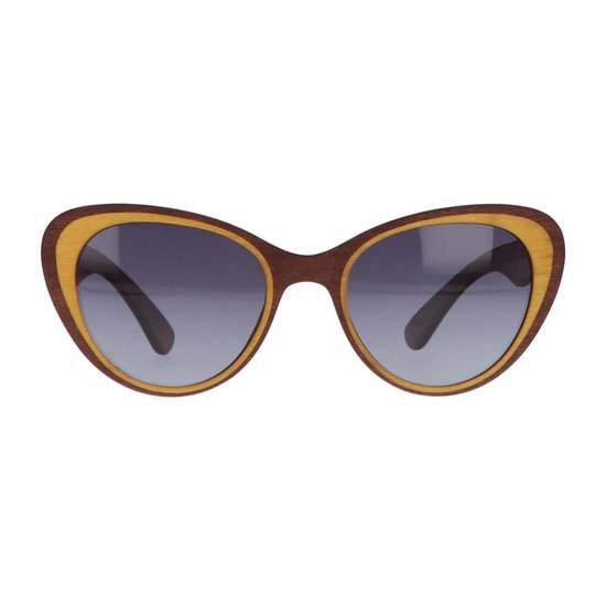 5one® Napoli - Houten Cateye dames zonnebril - grijze lens