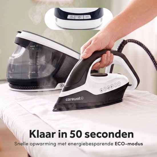 Carewat Stoomstrijkijzer met Stoomgenerator - Wit - 2200W - 1.5L Uitneembare Watertank - 100 g-min Stoomproductie - Keramische Zoolplaat - 3.0 Bar Stoomdruk - Anti-Oververhitting - Geschikt voor alle stoffen