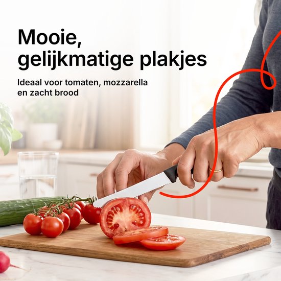Chefino Tafelmessen Set 6 Stuks – Gekartelde Messen RVS – Steakmessen – Broodmesjes – Tomatenmessen – Vaatwasserbestendig – Zwart