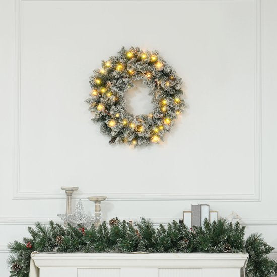 Kerstkrans met LED-verlichting, rode bessen 60 cm doorsnede